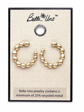 Bella Uno Gold Beaded Hoop Earrings - Polished Mini Hoops